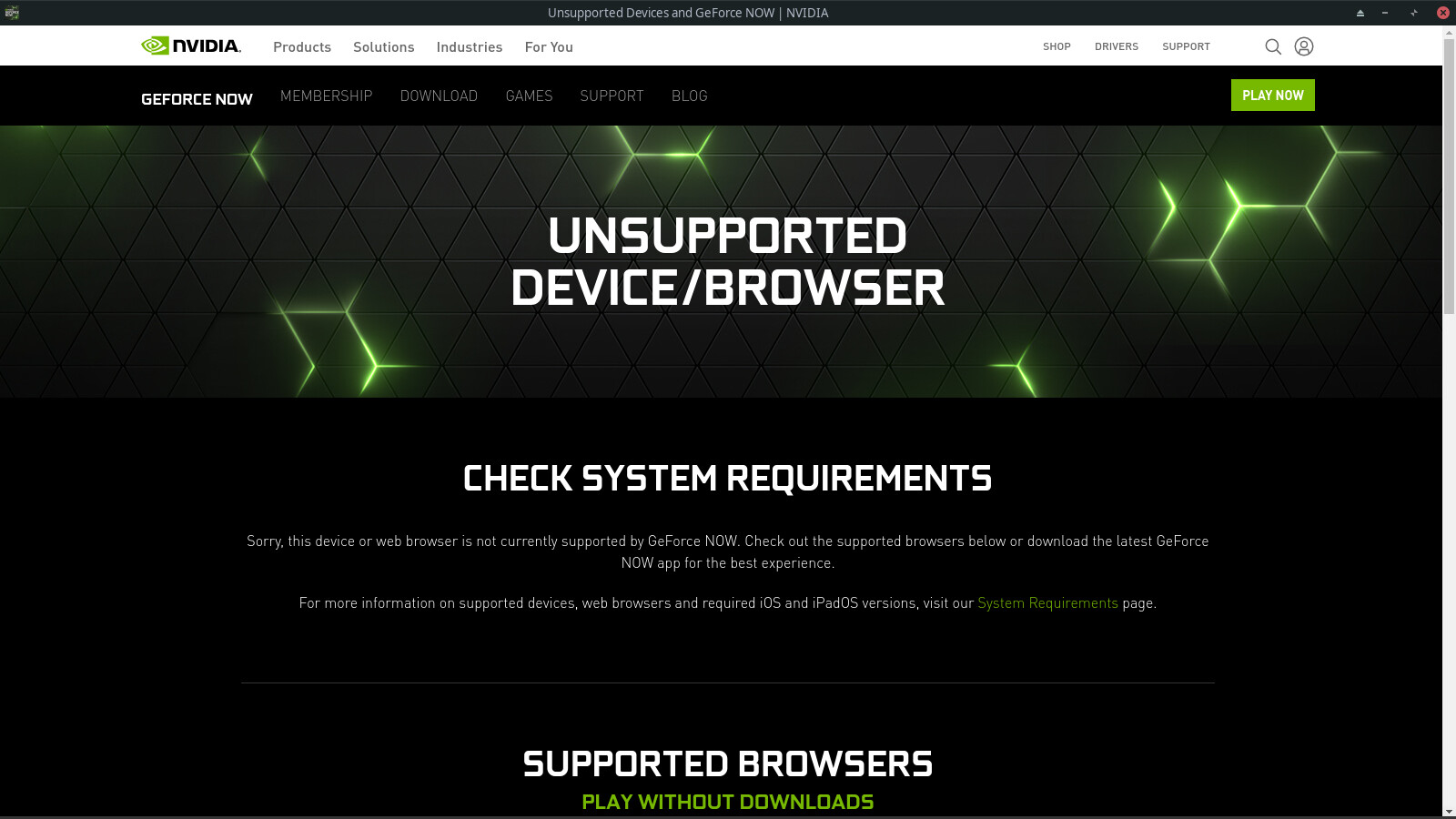 GeForce NOW Unsupported Device Browser Support Lutris Forums