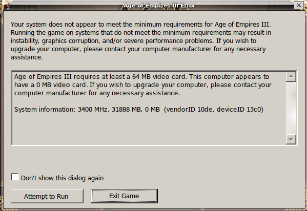 Solved Age Of Empires Iii Almost Black Screen 0 Mb Video Ram Support Lutris Forums